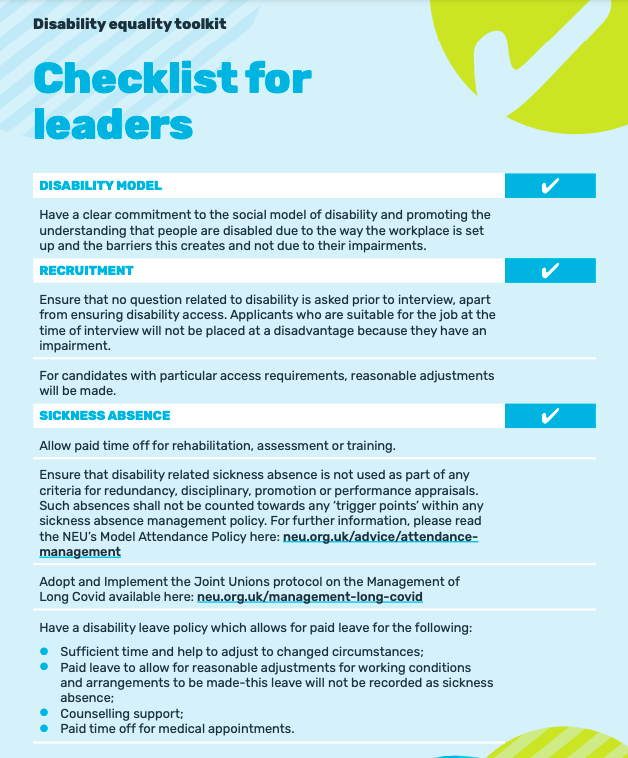 Disability checklist for leaders